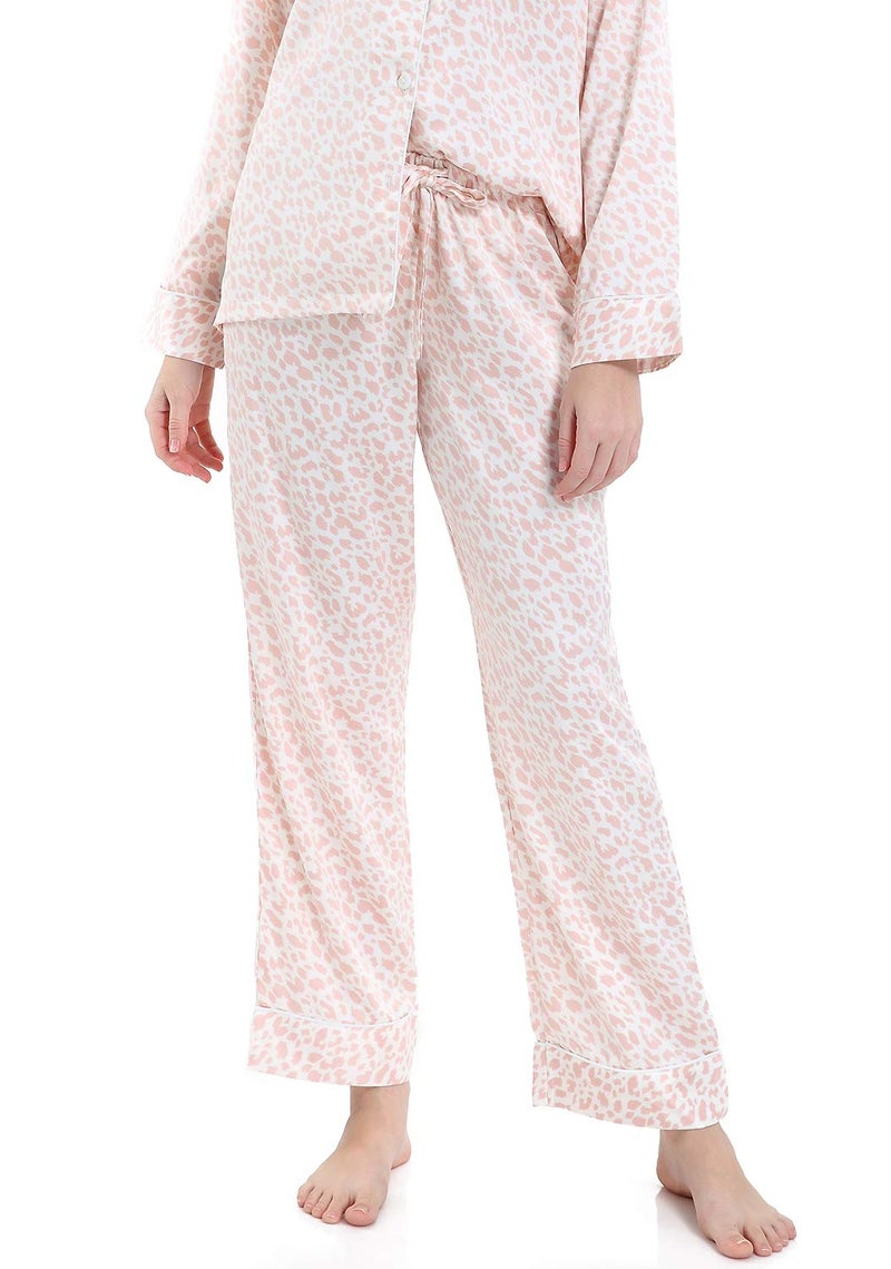 Serenedelicacy Women's Satin Pajama Set Long Sleeve Button Down Sleepwear 2-Piece Silky Pj Set (Small, Blush, Leopard) - Image 5